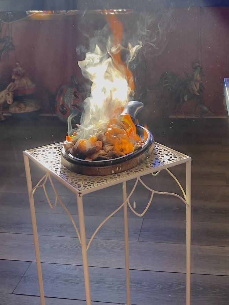 Flaming fajitas at La Cocina Mexican Restaurant