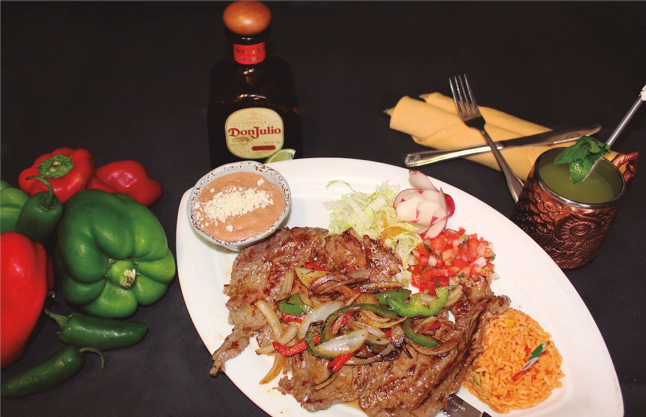 Carne asada with grilled vegetable fajitas